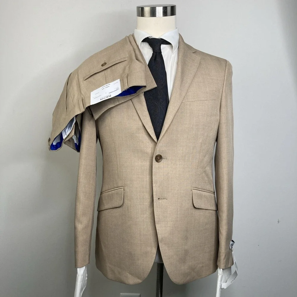 Kenneth Cole Reaction Mens Slim fit 2 Piece Suit 42S Pants 35W 32L Tan Brown